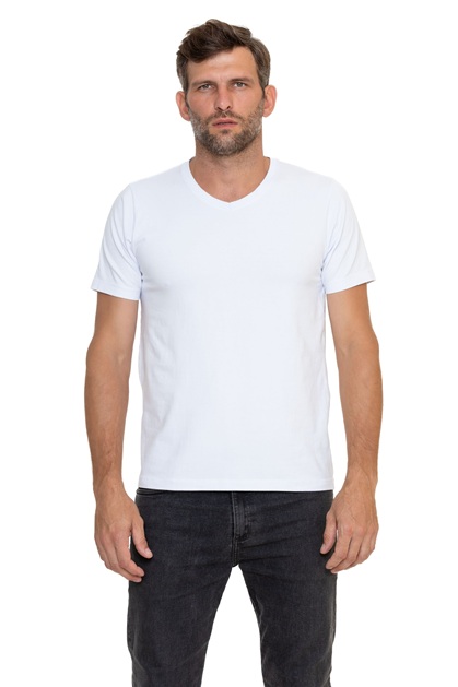 Camiseta 30/1 Penteado Com Elastano Decote V. Manga Curta
