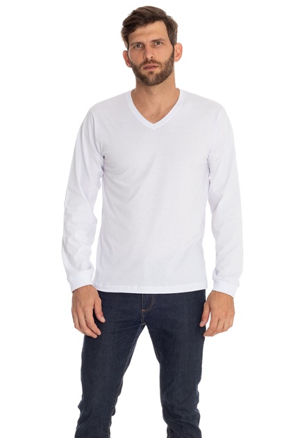 Camiseta 30/1 P.A. Decote V Manga Longa